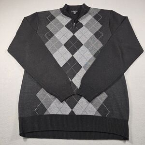 Sahara Club Men's Large Black Gray 1/4 Zip Mock Neck Pullover Sweater Big & Tall